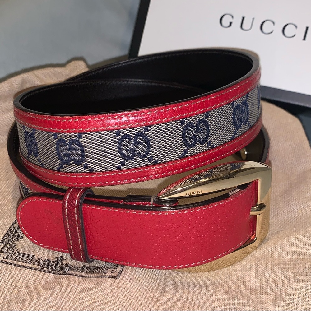 GUCCI Monogram GG Canvas/Leather Belt